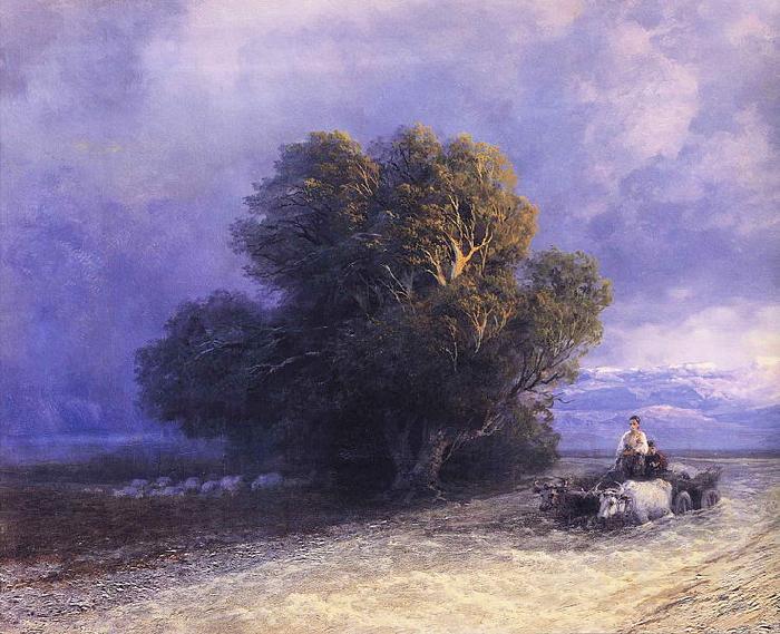Ivan Aivazovsky Ox Cart Crossing a Flooded Plain oil painting image